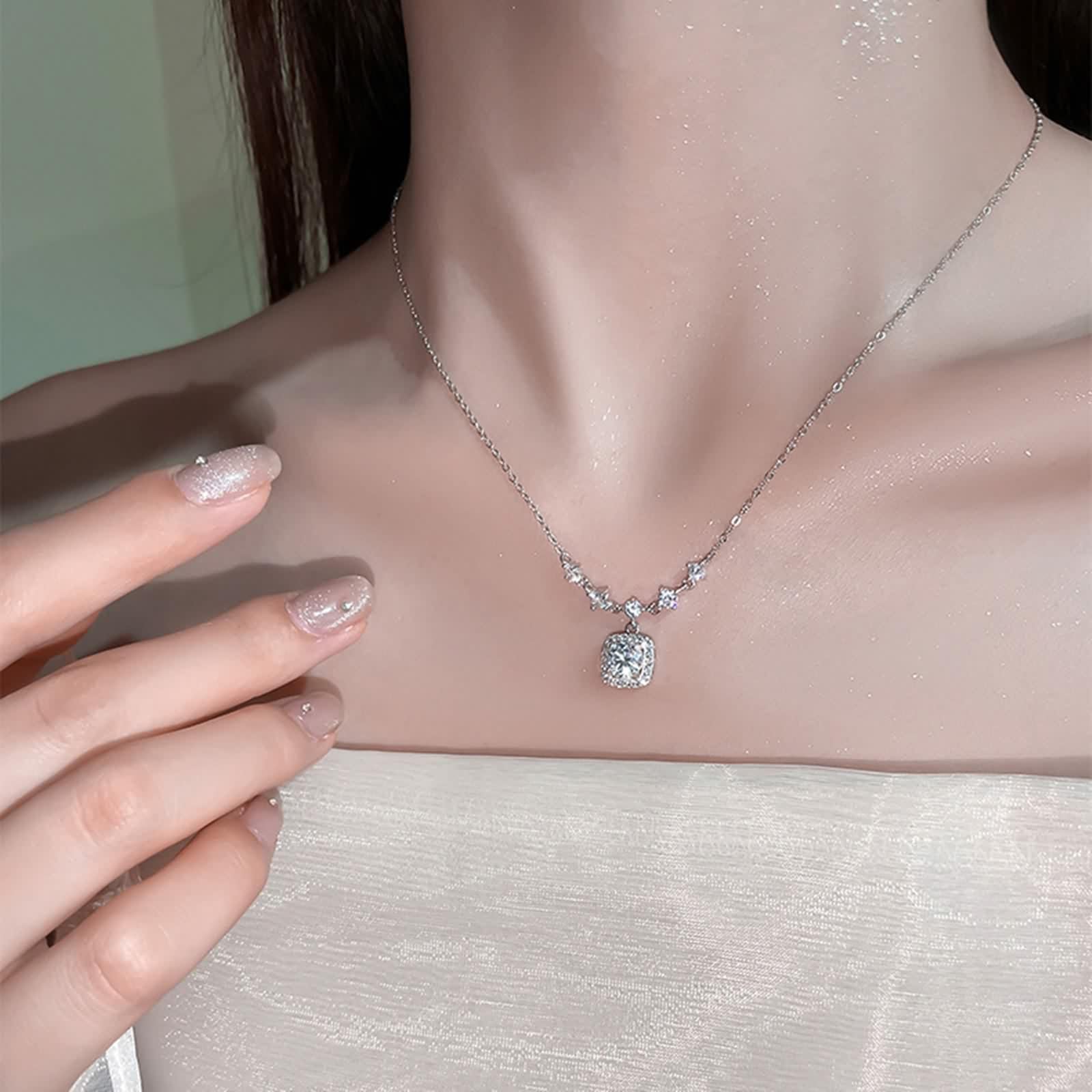 Moissanite Necklace, Women's Necklace Elegant Pendant Chain 9K/14K/14K / 18K Elegant 40+5cm Long