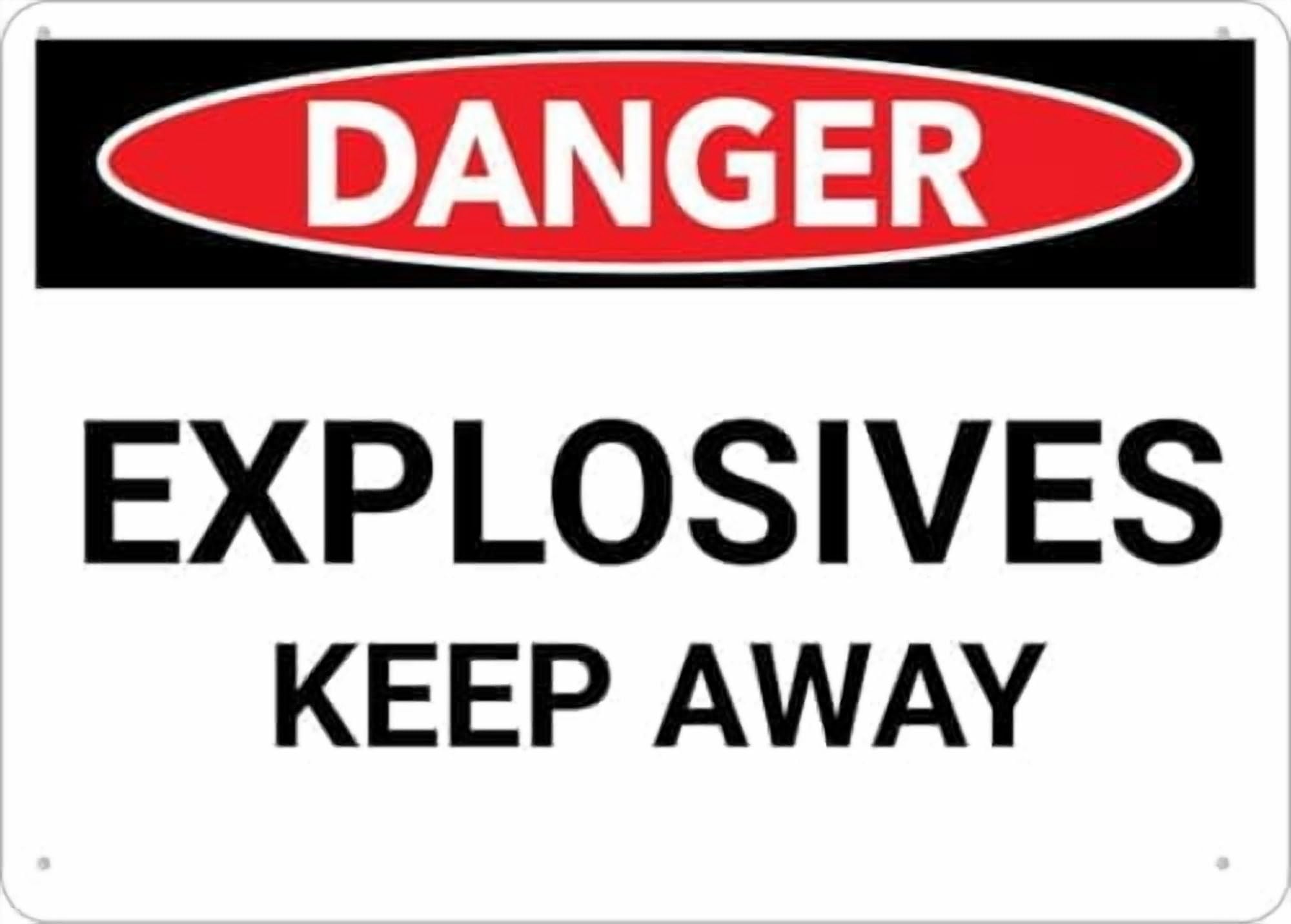 (2-Pack) Warning Metal Tin Sign - Danger Explosives Keep Away, Rust Free Easy to Read, Sturdy, Keep Out, Outdoor Use, for Home, Farm, Yard, 12X8 Inch