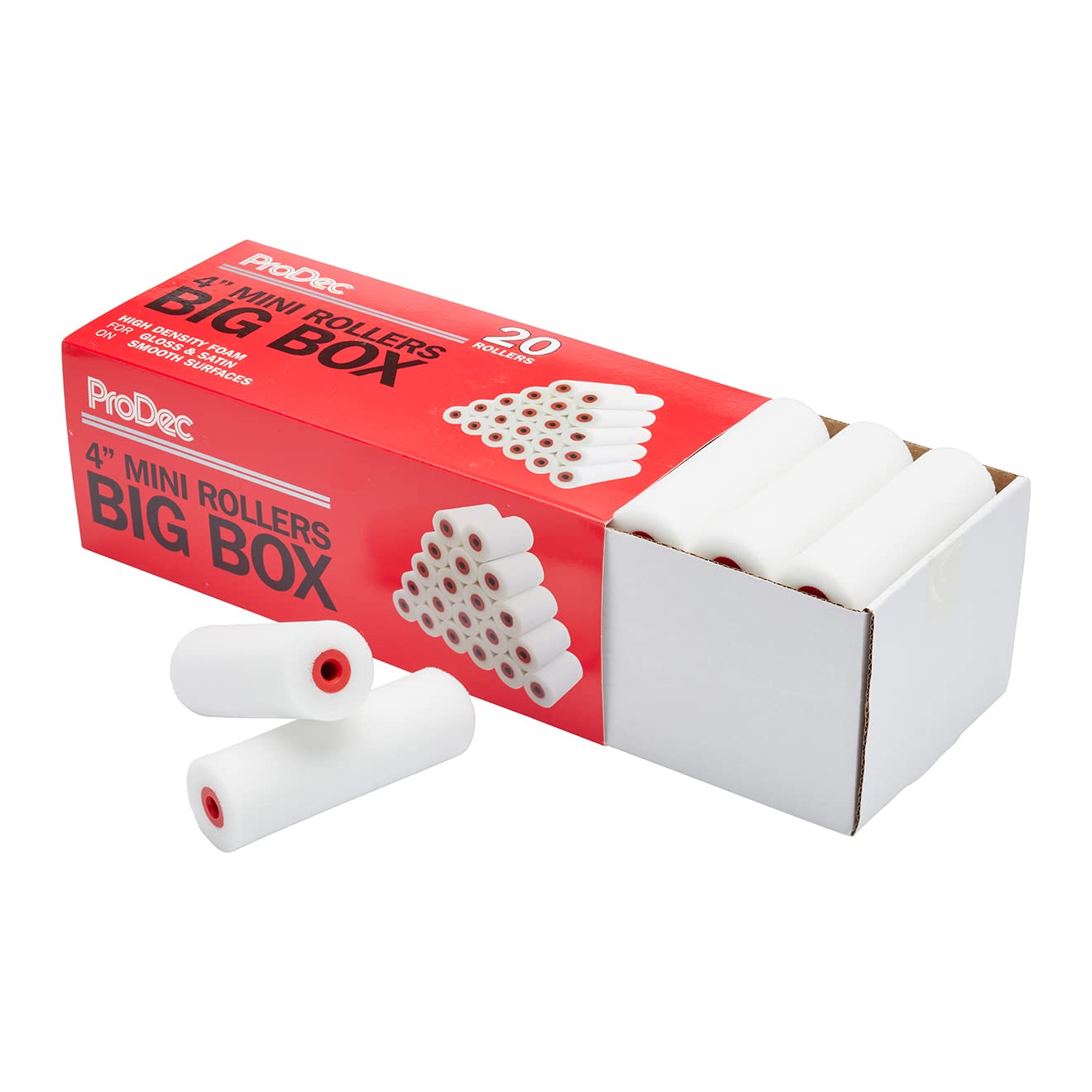 ProDec Big Box 20 sztuk 4-calowych piankowych mini wałków malarskich o wysokiej gęstości do gładkiego wykończenia farbami błyszczącymi i satynowymi na listwach przypodłogowych, parapetach