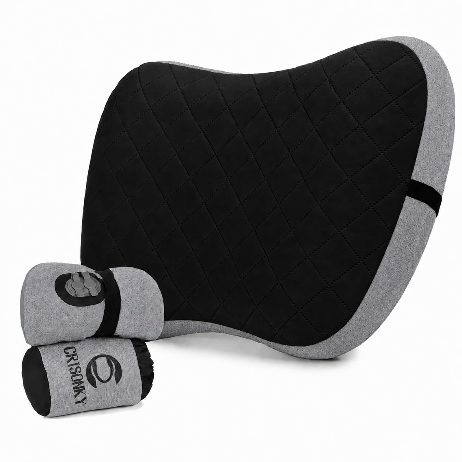 Crisonky Camping Pillow with Removable Cover- Inflatable Pillow - Travel Pillows for Backpacking & Airplane, Lumbar Support Blow Up Pillow Washable Pillowcase, Compressible Pillow