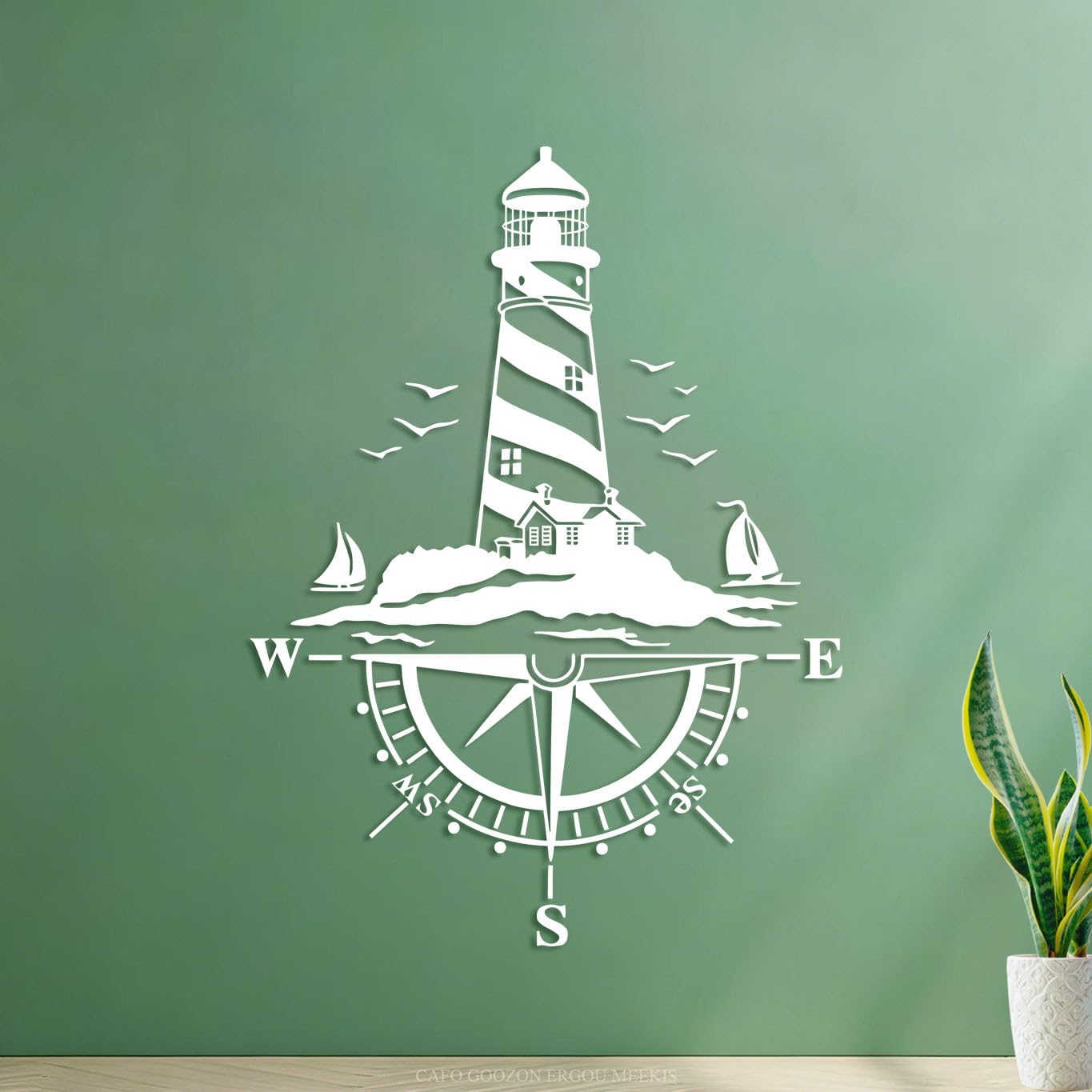 Ergou -R8383 Lettering Stickers Campervan Rv Caravan Lighthouse Wind Comb Compass Car Suv 35X47.2cm Art Mural Painting White