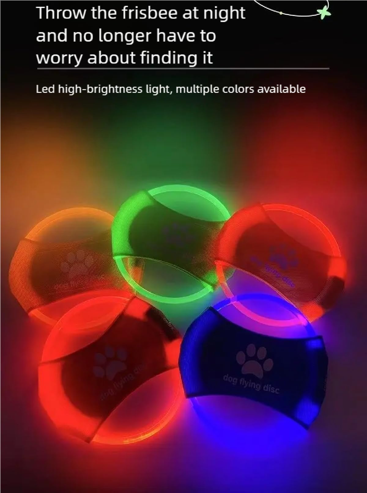 Lot de 2 frisbee lumineux LED pour dressage de chien, TPU non toxique en caoutchouc souple résistant au grincement et aux morsures, rechargeable et lumineux pour animaux de compagnie, jouet