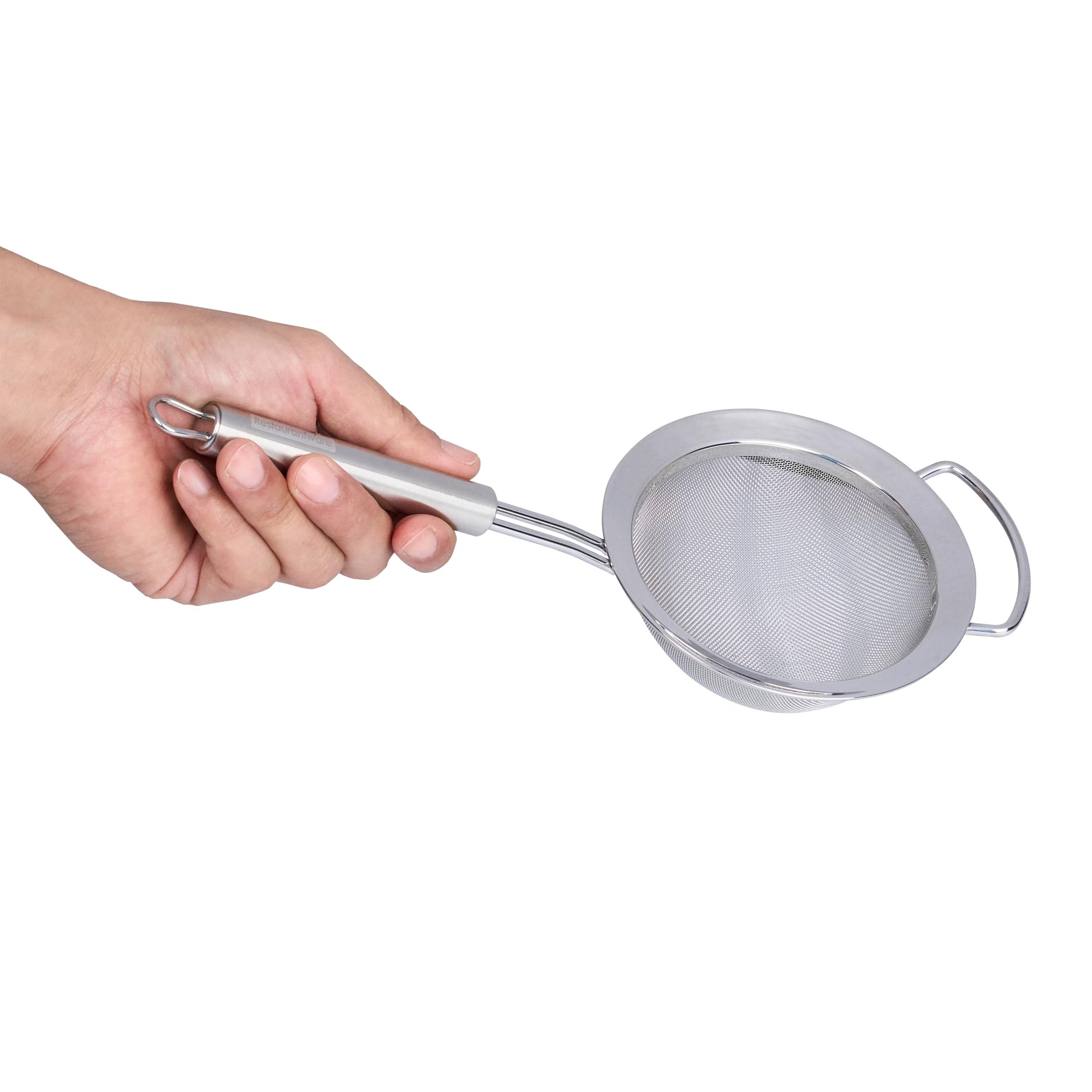 Restaurantware - Tamiz de malla estándar alemán de 4.7 pulgadas, 1 colador de malla fina con asa, tamiz ultra duradero, apto para lavavajillas, colador de alimentos de acero inoxidable, para arroz,