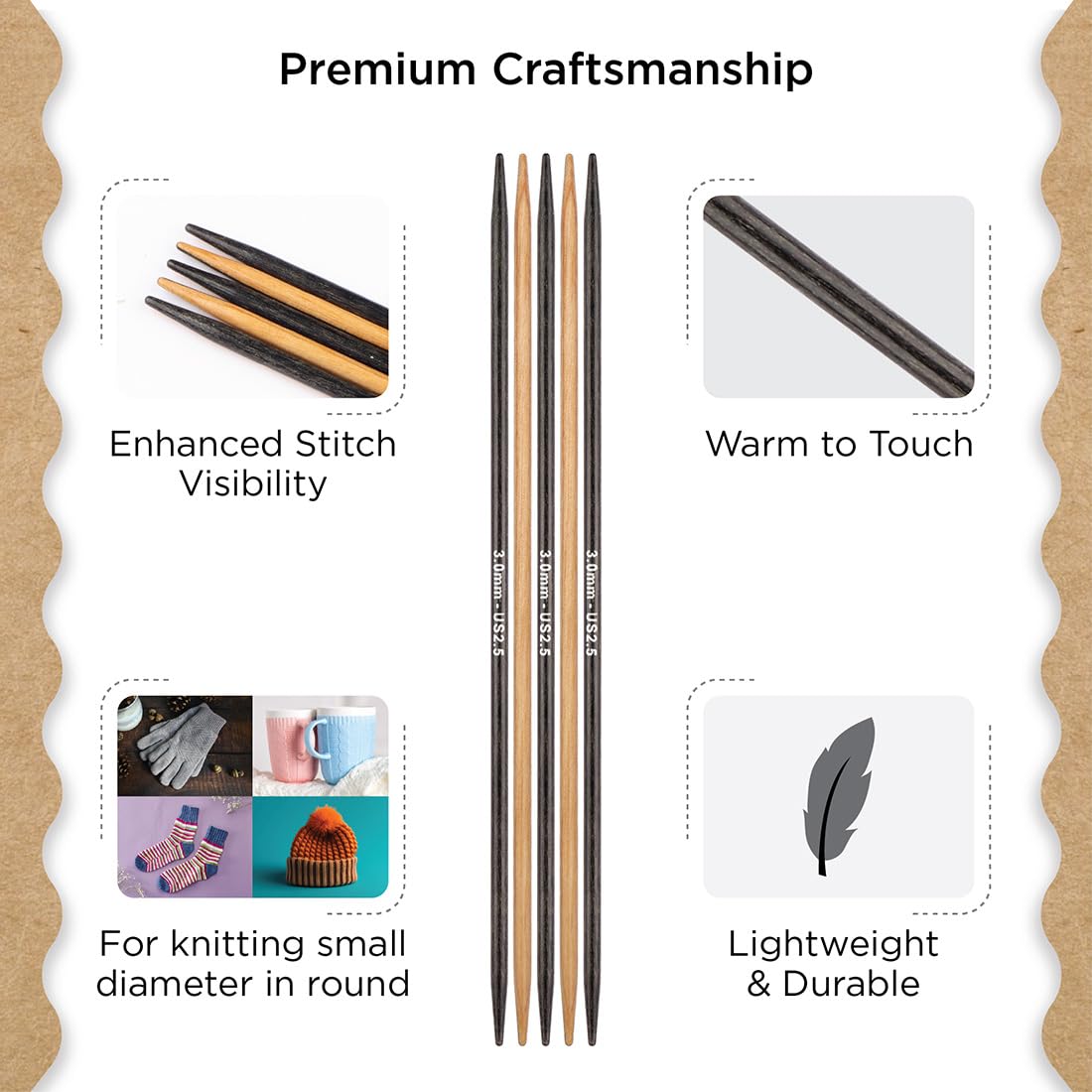 Knitter's Pride Day & Nite Double-Pointed Sock Needle 15 cm 3.00 mm - 1 piece, Natural/Black, 3.00mm - Image 3