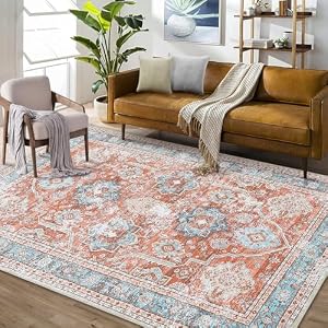 GarveeHome Washable Area Rug - 8x10, Vintage Living Room & Bedroom Grey Rug, Non Slip, Soft, Stain Resistant, Boho Oriental Style