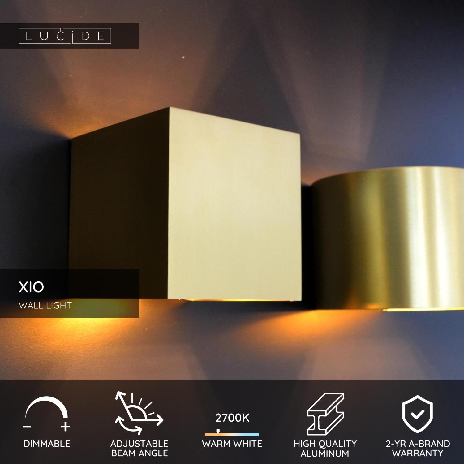 LUCIDE XIO - Applique murale - LED Dim. - G9-1x3,5W 2700K - Angle du faisceau réglable - Or Mat/Laiton