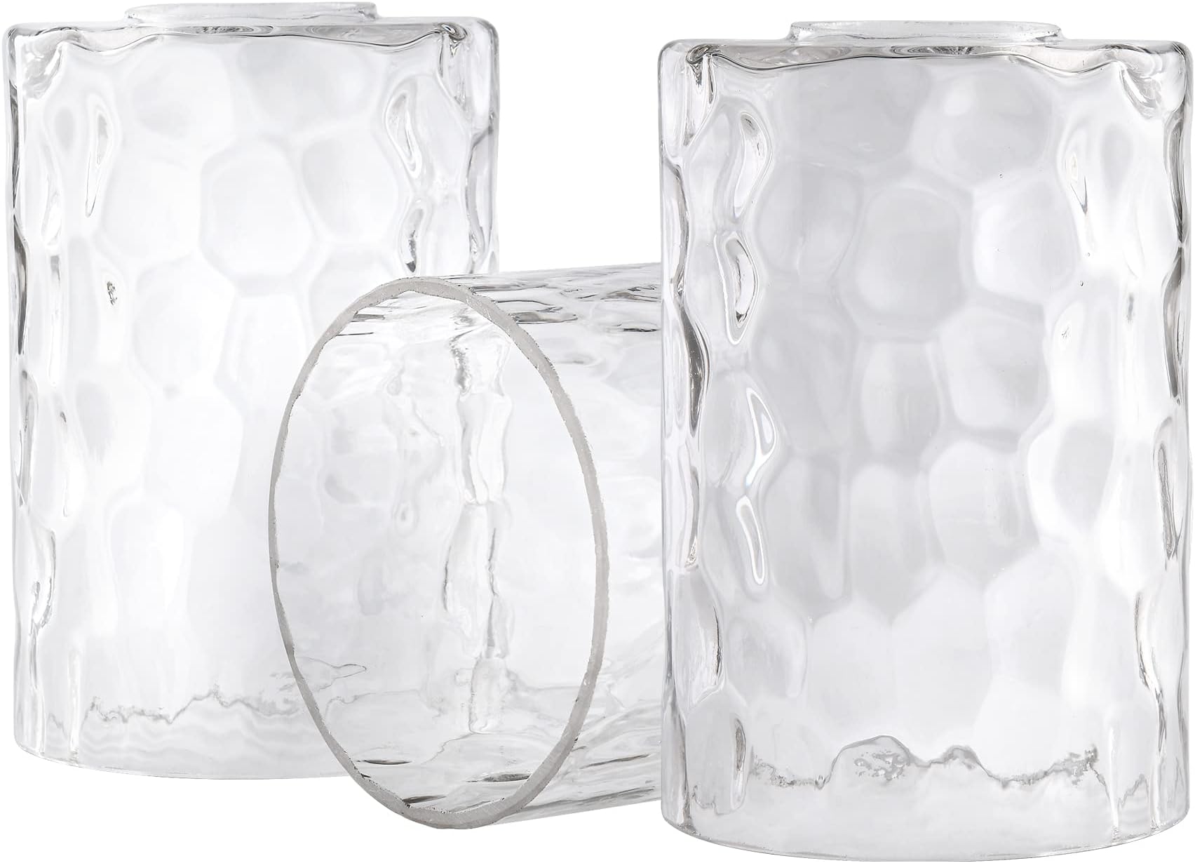3 Pack Clear Hammered Glass Lamp Shade Replacement, 1-5/8 Inch Fitter, 6-1/16" Tall, Water Ripple Cylinder Glass Lighting Fixture Lampshade Globe Cover for Chandelier Pendant Light Wall Sconce