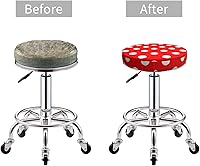 Vista 4 de Ouqiuwa Fundas redondas y lavables para taburetes de bar con lunares rojos y blancos de 14 pulgadas