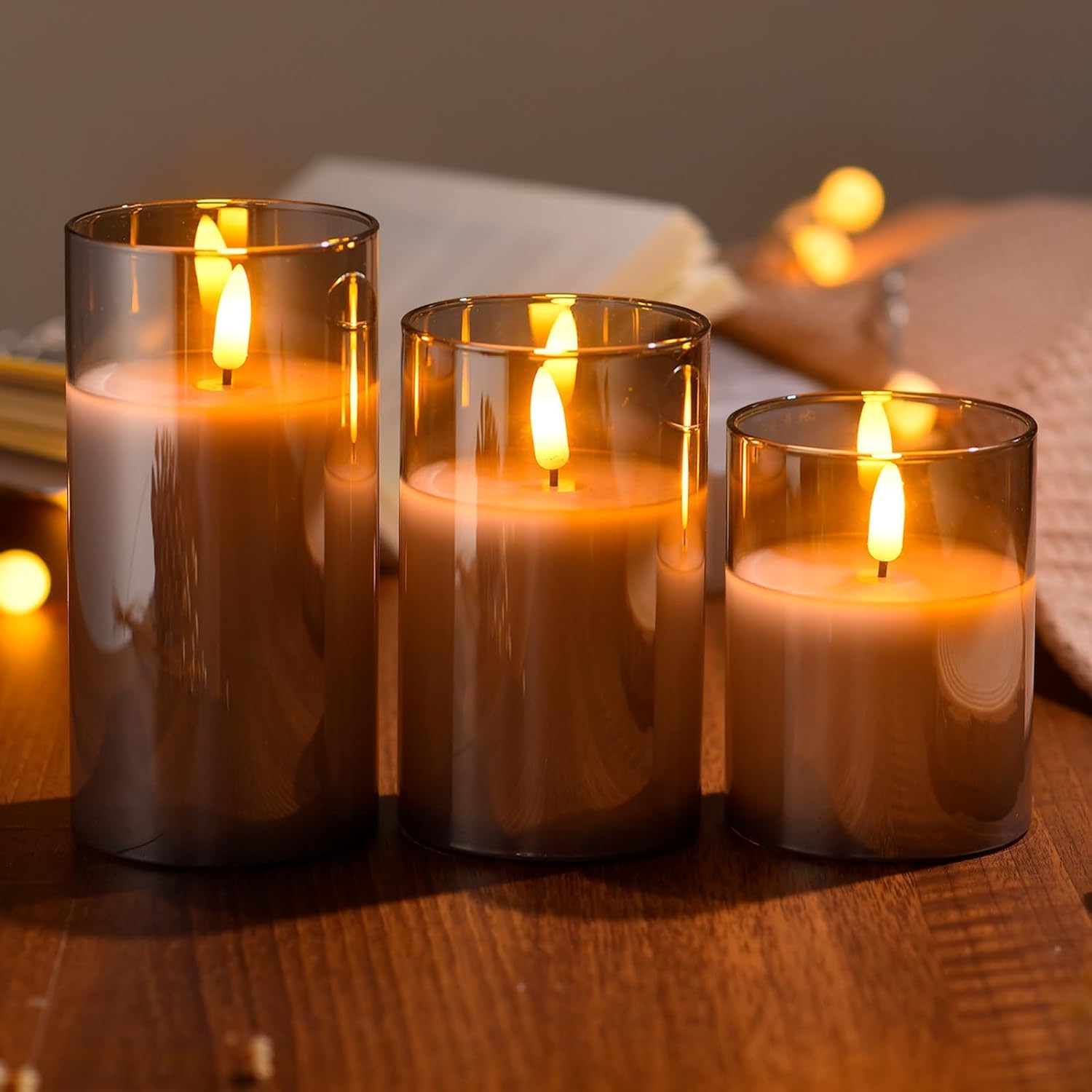 GTTFAE Glass Grey Real Wax LED Candles Flickering with Remote & Timer, Fake Candles Flickering Light - Image 4