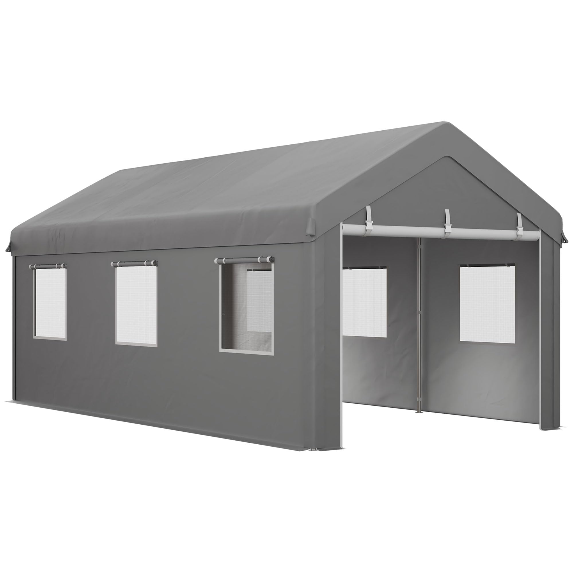 Outsunny Tente Garage carport dim. 6L x 2,95l x 2,78H m Acier galvanisé Robuste PE Haute densité 160 g/m² imperméable Anti-UV, 2 Portes enroulables et 6 fenêtres