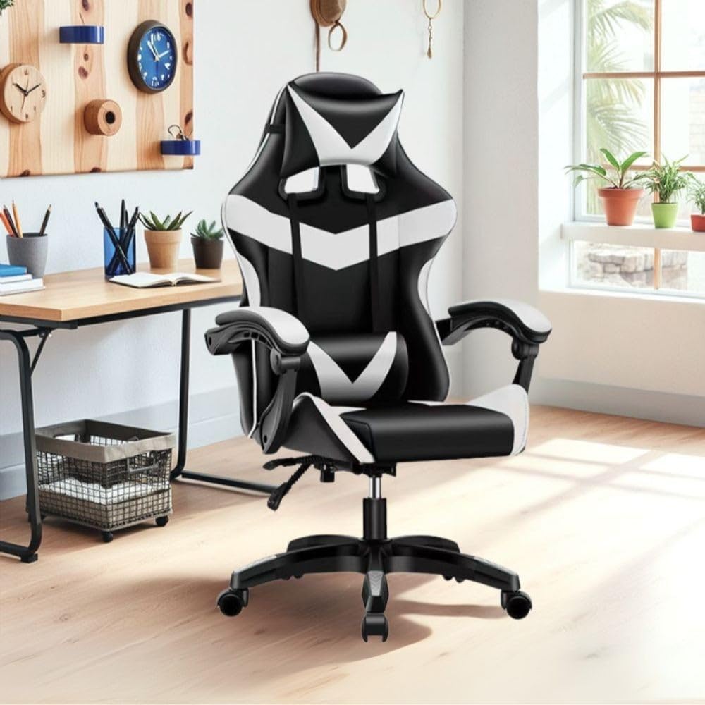 Toscohome Sillón de Juego tapizado Ajustable con Ruedas en Blanco y Negro - Kiter