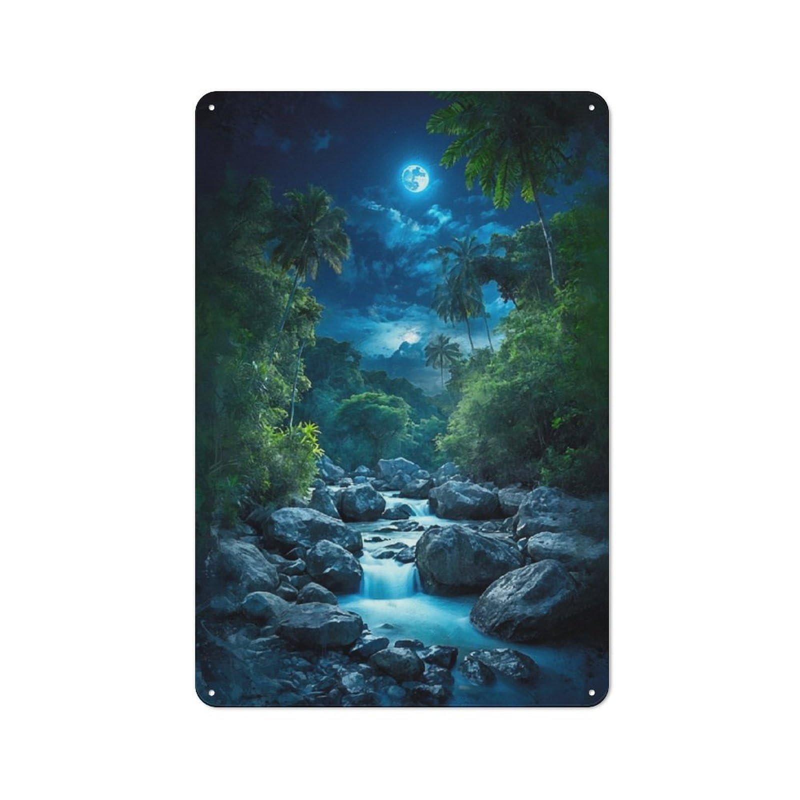 Junmoney Serene Jungle Night Tin Sign 30X20cm With For Café Or Home Bar, Rustic Decor, For Café-Style Decor Fans