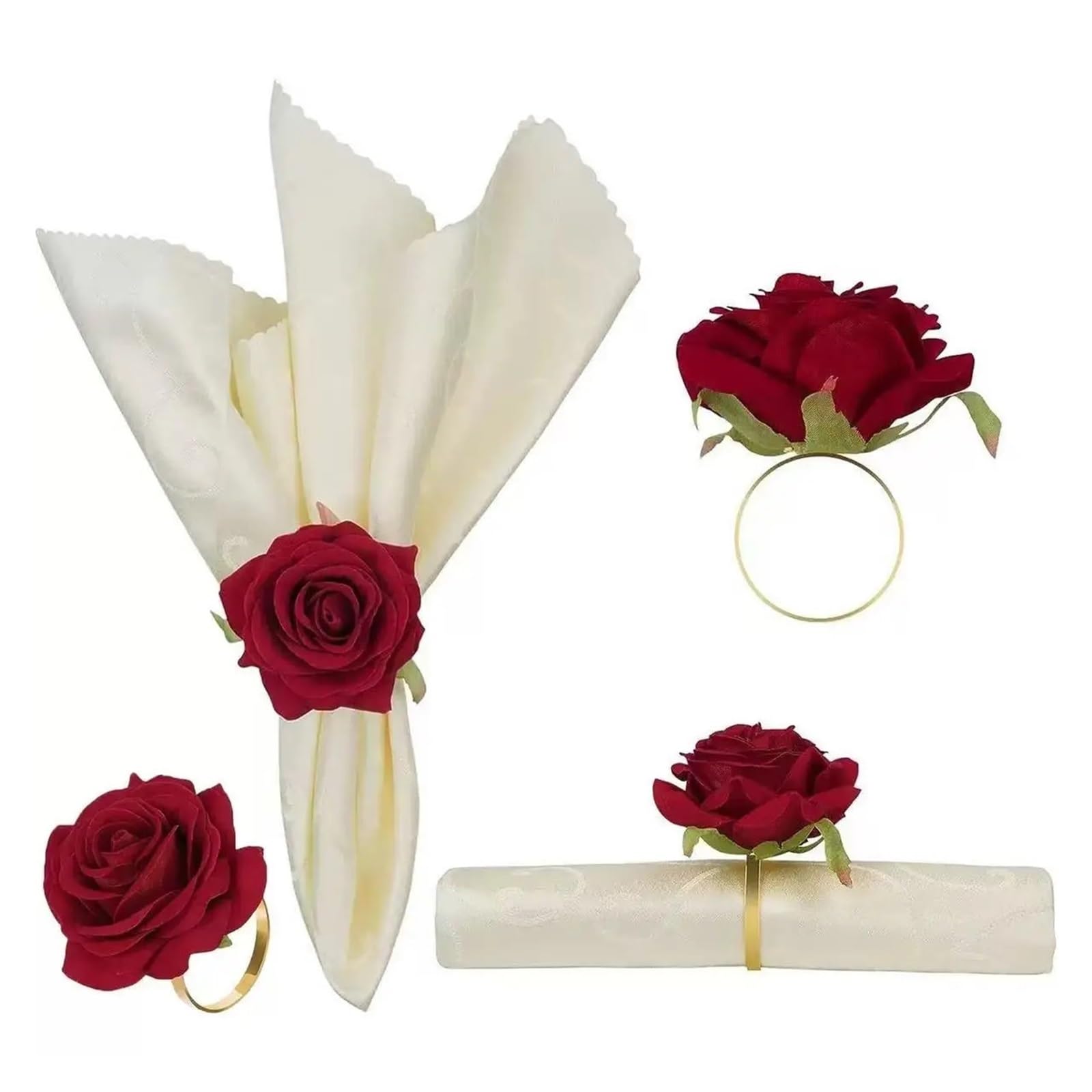 12PCS Rose Napkin Clasp Pink Red Ring Wedding Party Decoration