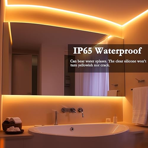 Miniatura 4 de JOYLIT Tira de luz LED COB de 12 V, impermeable, 20 pies, 19.7 ft, 2700 K, blanco cálido, CRI 93+ 320 LEDsM, cinta LED regulable uniforme uniforme