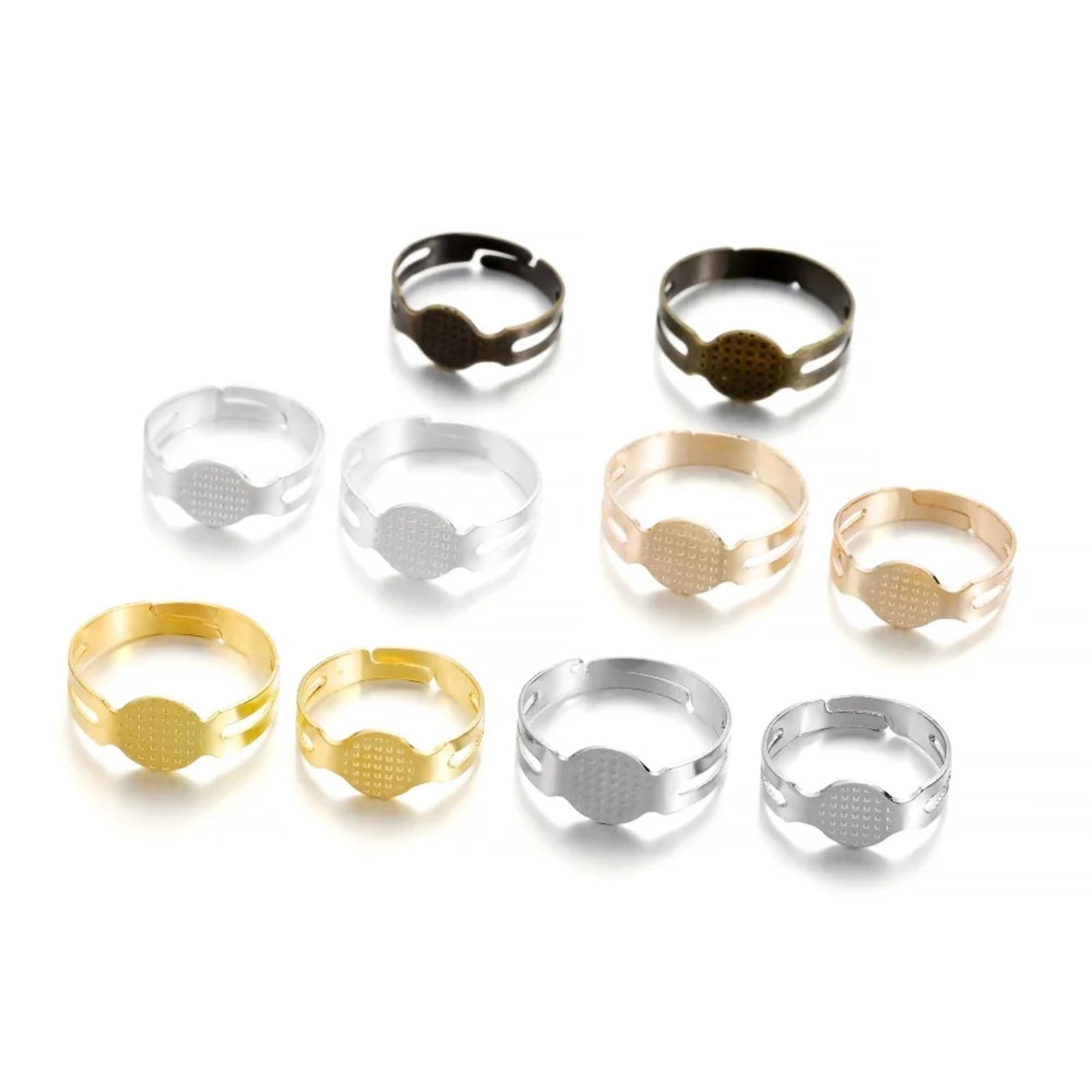 Półfabrykaty pierścionków, puste pierścienie do tworzenia biżuterii, 200/400 sztuk, 7-10 mm, regulowany wielokolorowy metal (8mm brąz 400szt)