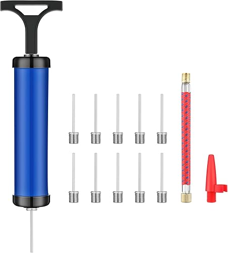 Bomba de bola portátil, bomba de aire con 10 agujas, 1 boquilla, 1 manguera de extensión, ideal para baloncesto, fútbol, voleibol, fútbol