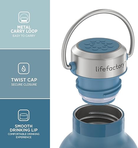 Miniatura 2 de Lifefactory Botella deportiva aislada al vacío de acero inoxidable de 16 onzas, mezclilla oscura