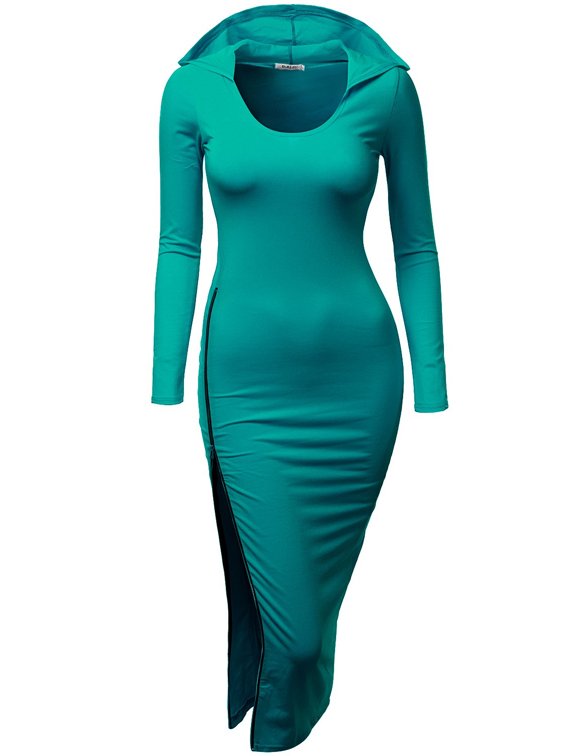 Doublju Fitted Dress with Sexy Side Zipper Point for Women with Plus Size Teal Medium