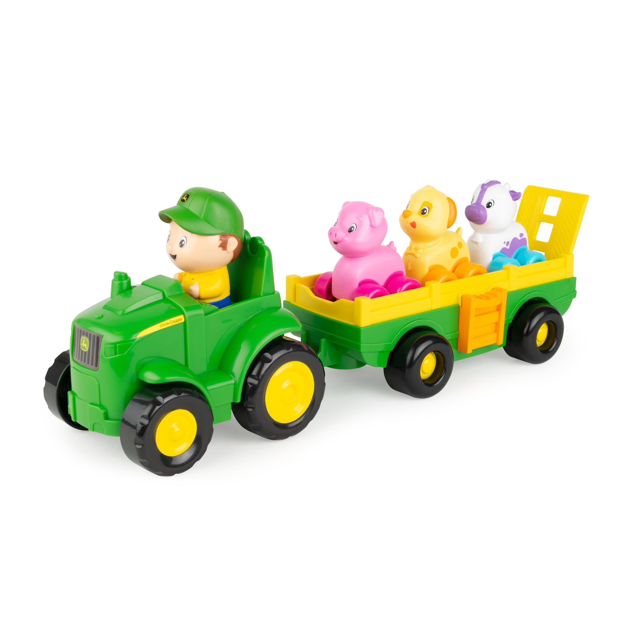 John Deere Animal Sounds Wagon Ride Musical Tractor Toy - Musical Toddler Toys - Includes Farmer Figure, Tractor, and 3 Farm Animals - Easter Basket Stuffers for Toddler - Ages 12 Months and Up