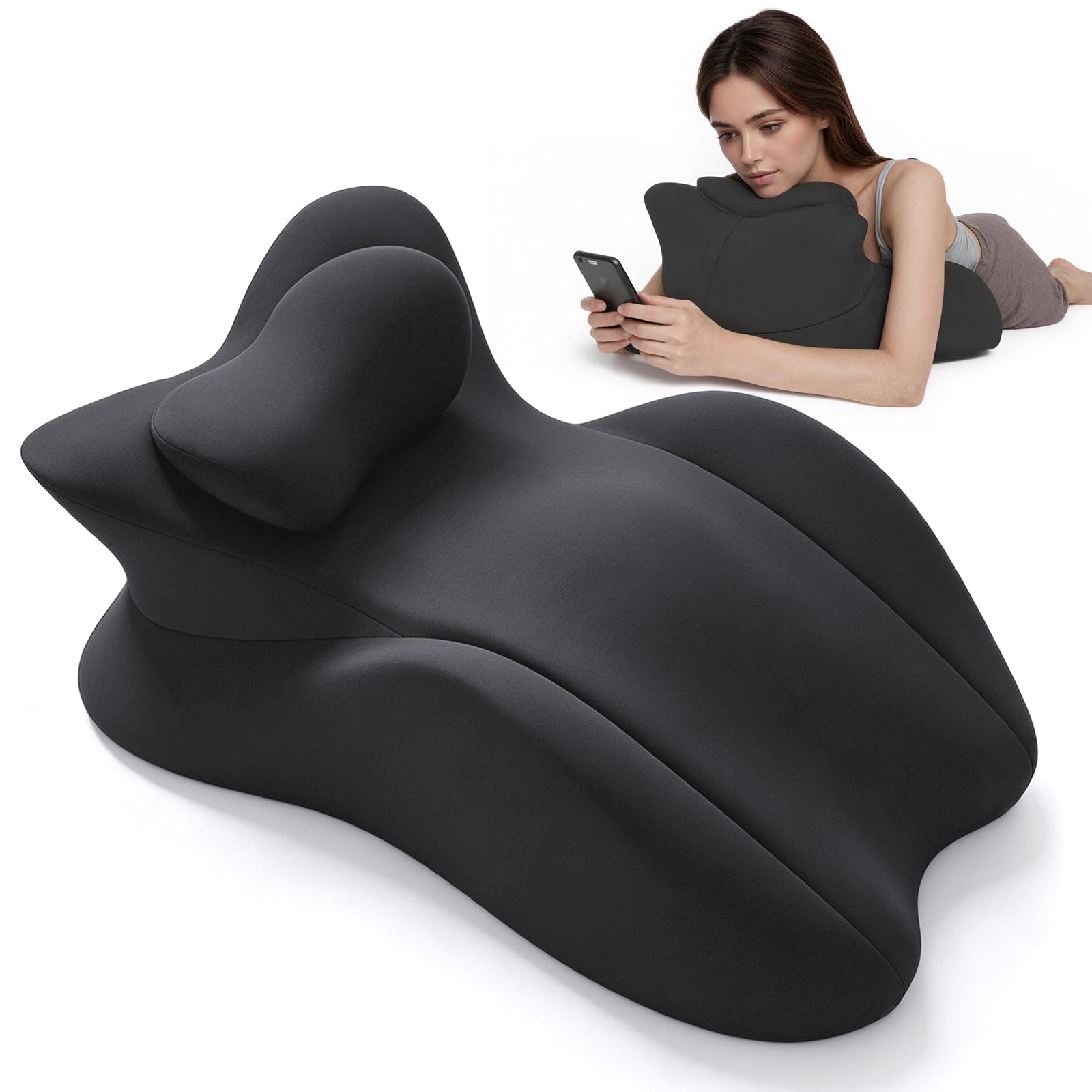 cjc Memory Foam Wedge Pillow Ergonomic Reading Pillow for Sleeping Bed Support Prone Pillow for Back Pain with Neck Support,Multi-Position Support Pillow with Removable Cover(Black)