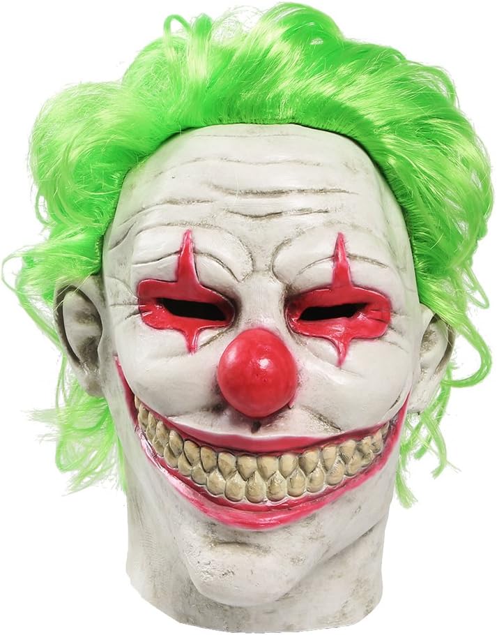 Halloween Mask Latex Scary Clown Head Mask Halloween Costume Party Props Masks For Halloween Decoration (Green Hair Clown Mask)
