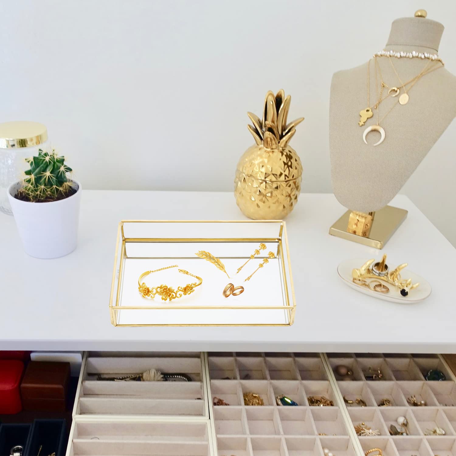 Plateau Miroir Doré 17.5 Cm - Plateau Déco Vanité, Bijoux, Parfums - 3