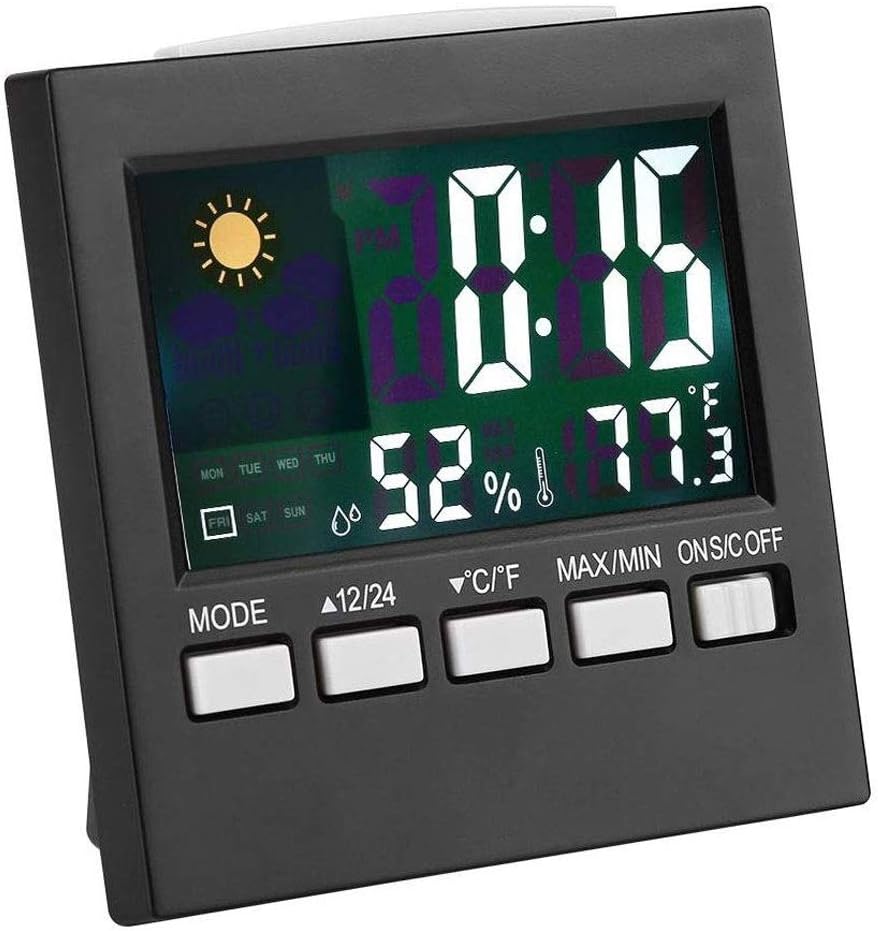Indoor Outdoor Thermometer Hygrometer, with Color Screen, Weather Forecast, Alarm Clock, Temperature Alarm, Adjustable Bright