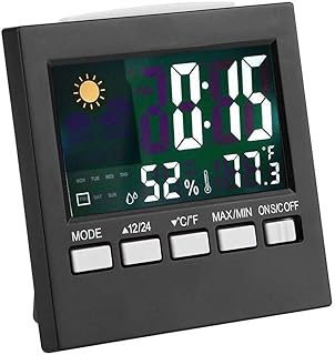 FXJ Room Thermometer Indoor Outdoor Thermometer Hygrometer, with Color Screen, Weather Forecast, Alarm Clock, Temperature Alarm, Adjustable Bright