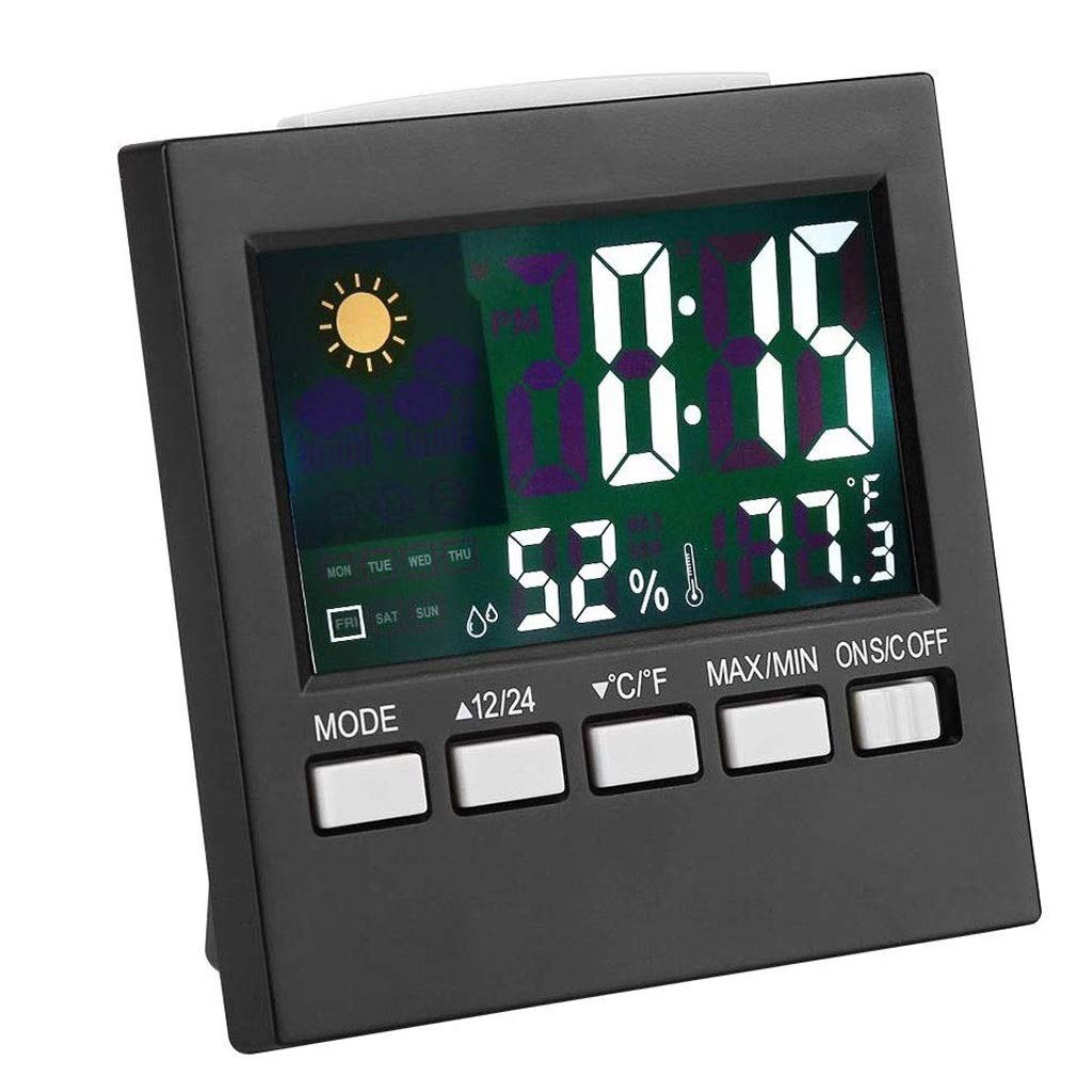 Wall Clock Indoor Outdoor Thermometer Hygrometer with Color Screen Weather Forecast Alarm Clock Temperature Alarm Adjustable Bright