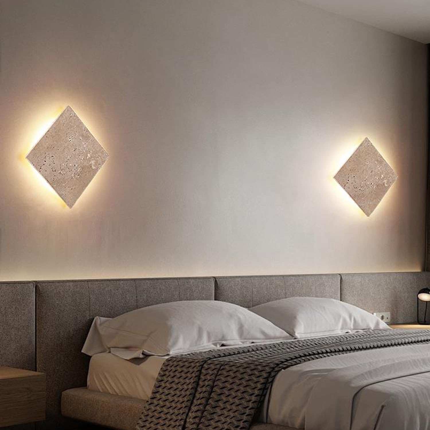 Aplique De Pared LED De Piedra Natural De 18 W, 9,85", Estilo Nórdico Moderno, Cuadrado, De Mármol, 3000 K-4000 K-6000 K, para Interiores, Estilo Rústico, Dormitorio, Sala De Estar Y Baño.