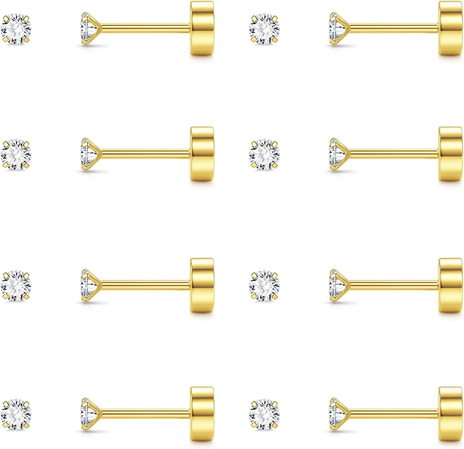 Gold Flat Back Earrings for Women Stainless Steel Stud Ear Piercing