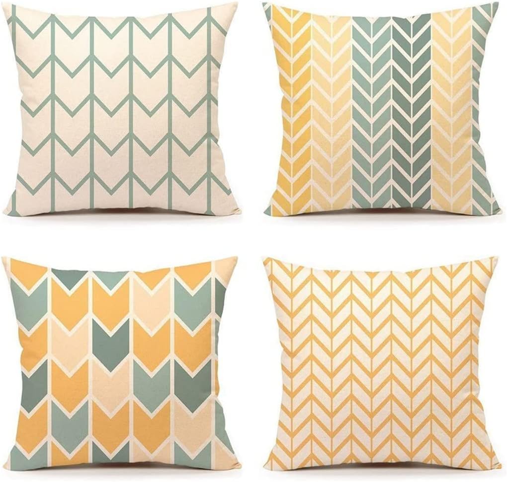 Set of 4 Yellow-Green Cushion Cover 45x45cm Outdoor Furniture Decorative - Throw Pillow case Linen for Home Office Sofa Bedroom Car Garden,Double-sided printing Invisible Zipper