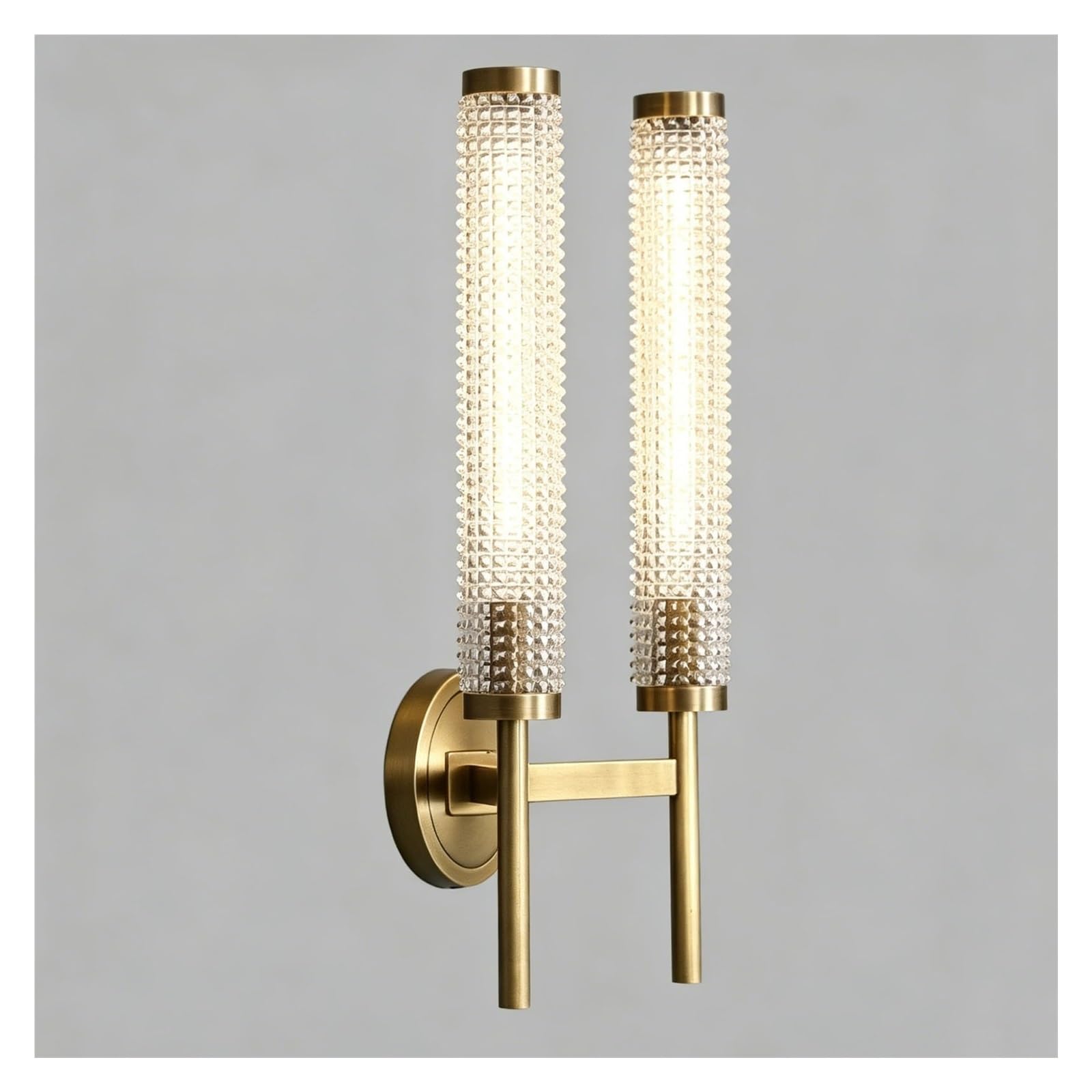 LUOYAOB Modern Brass Wall Sconce 1 Light Cylinder Glass Wall Mounted Light Fixture Indoor Wall Lamp for Bathroom Bedroom Living Room Hallway Corridor Interior Home Wall(B,2LIGHT)