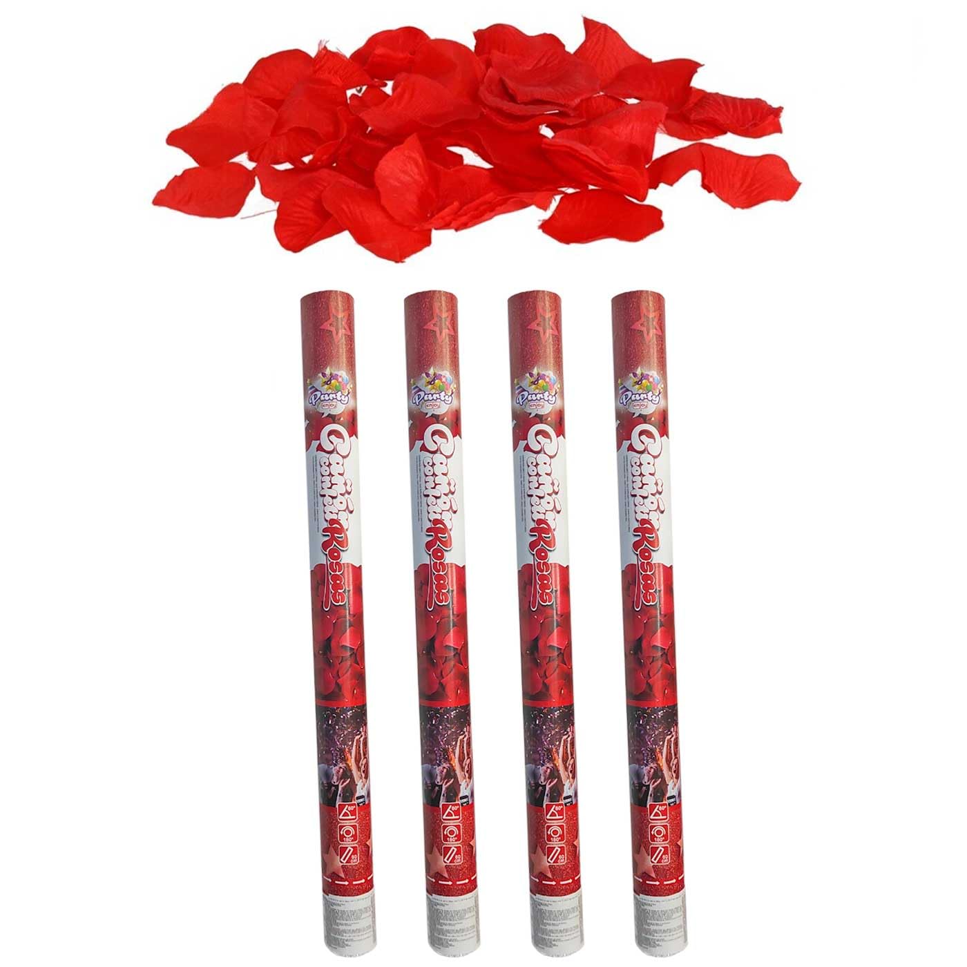 Tradineur - Pack de 4 cañones de confeti de aire comprimido, popper, cracker de confetti, cumpleaños, bodas, fiestas, celebraciones (Pétalos de rosa - 60 cm)