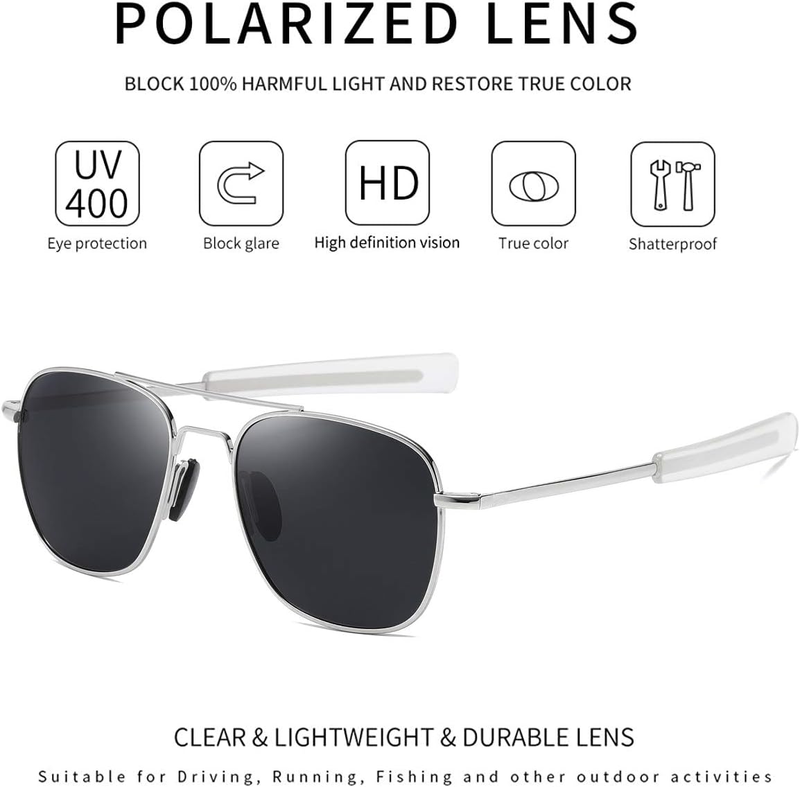 Men's Aviator Sunglasses American Army Military Pilot Polarized Sunglasses Bayonet Temples - Image 3