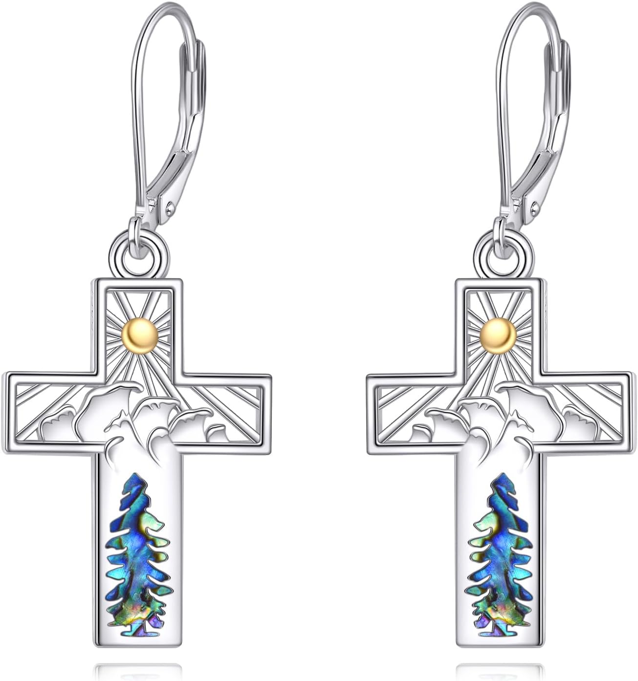 YFN Cross Earrings Sterling Silver Abalone Shell Mountain Dangle Drop Earrings Jewelry Gifts for Women
