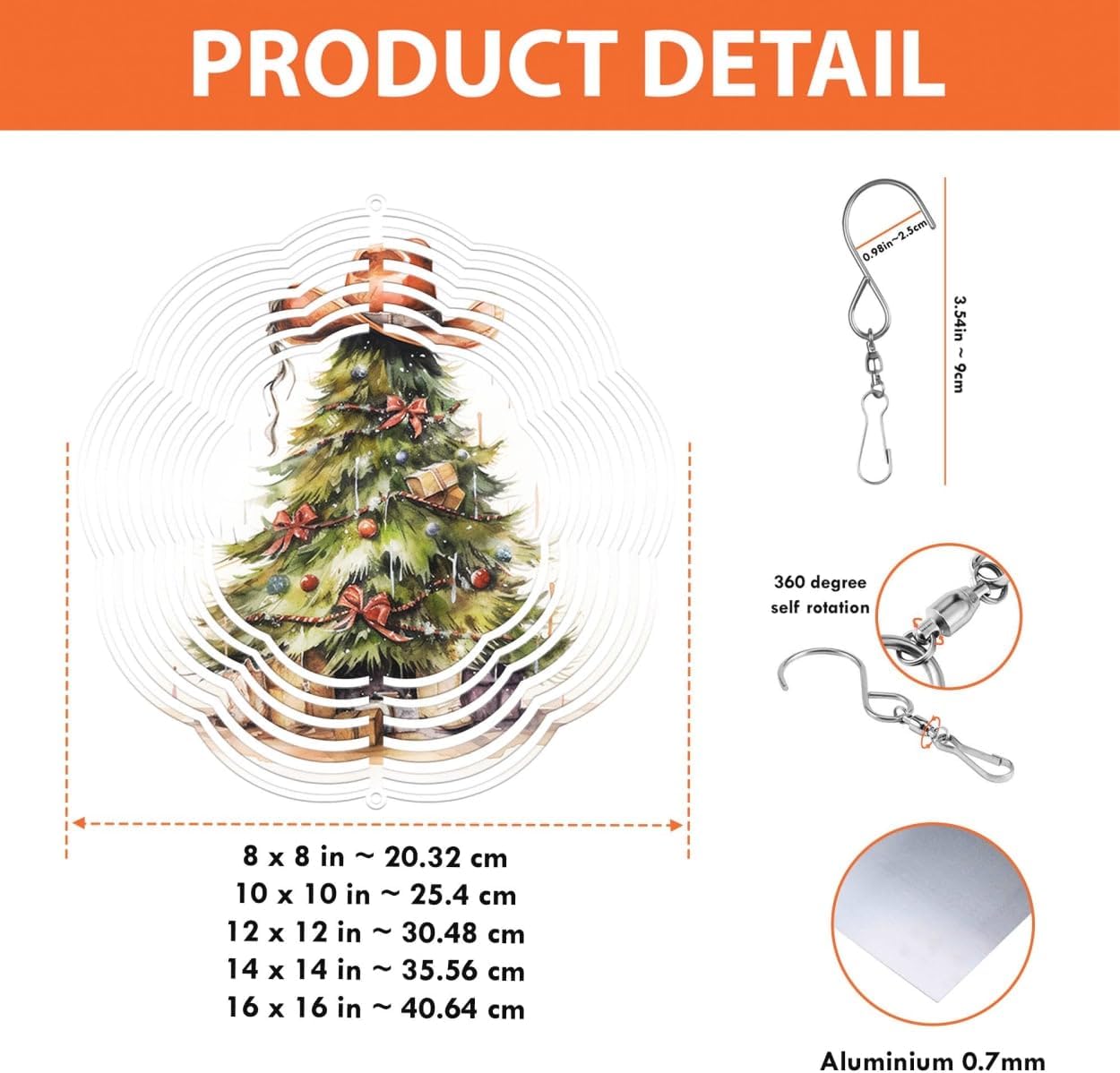 Christmas Tree Cowboy Hat Christmas Wind Spinners 3D Stainless Steel Laser Cut Metal Double Sided Printing-Hanging Indoor/Outdoor Decorations Yard Gardening Decor,Metal Kinetic Art 16x16 inches