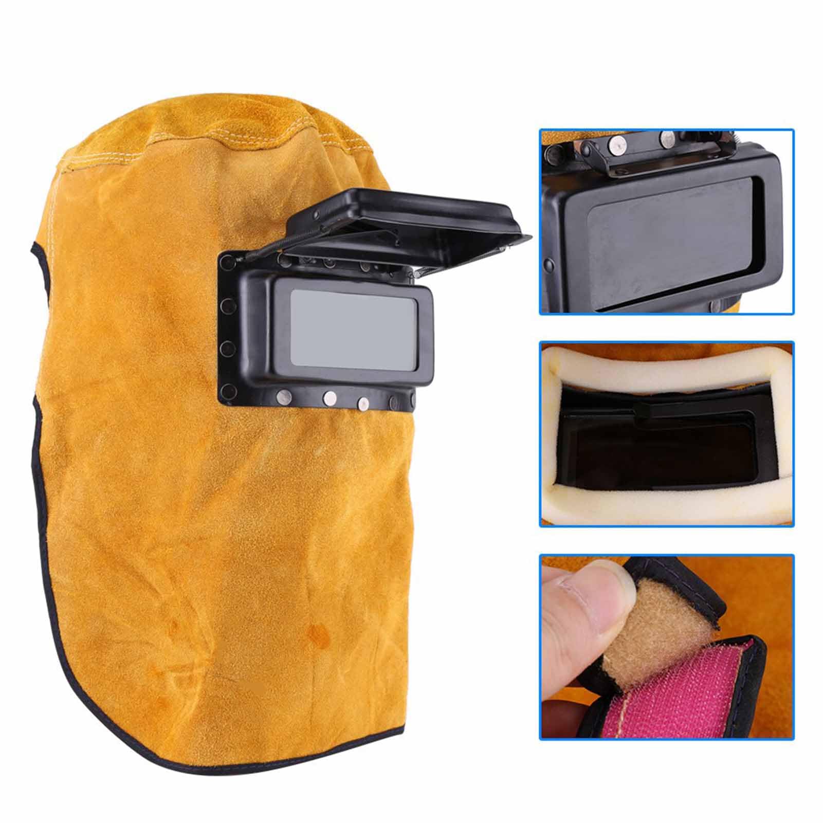Maschera per Saldatura in Pelle, Durevole Casco Traspirante Resistente Al Calore per Saldatura di Grandi Dimensioni con Lente, per Maschera per Saldatore per Saldatura Ad Arco,