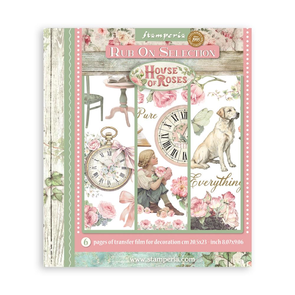Stamperia 8""x9"" Rub-On Selection 6pcs - House of Roses