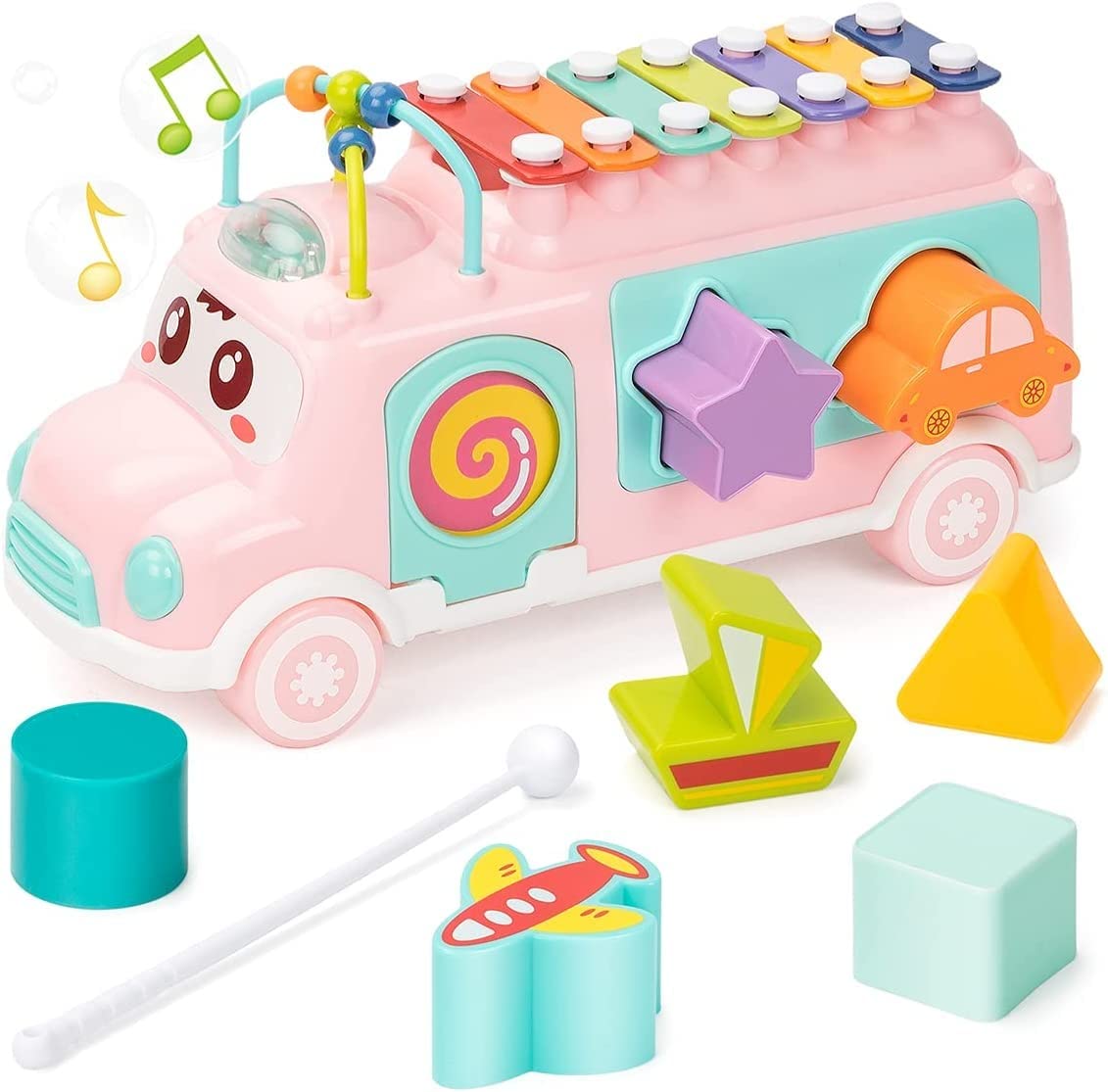 SANTALON Musical School Bus with Piano Toy for Kids Boys & Girls Toys Push & Pull Toys Gifts, Musical Toys for Kids Xylophone Bus for Above 1 Year,ABS Plastic (Multicolor) (B095H6DKHL) Amazon Price History, Amazon Price Tracker