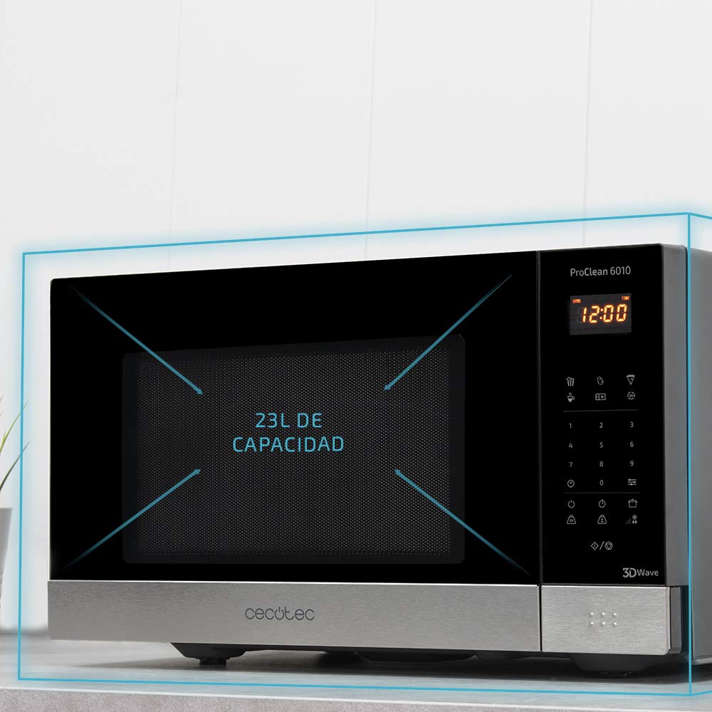 Cecotec Microondas negro ProClean 6010. 800 W, Capacidad de 23 Litros, Revestimiento Ready2Clean para una mejor limpieza, Panel de control y tecnología 3DWave, Control Táctil