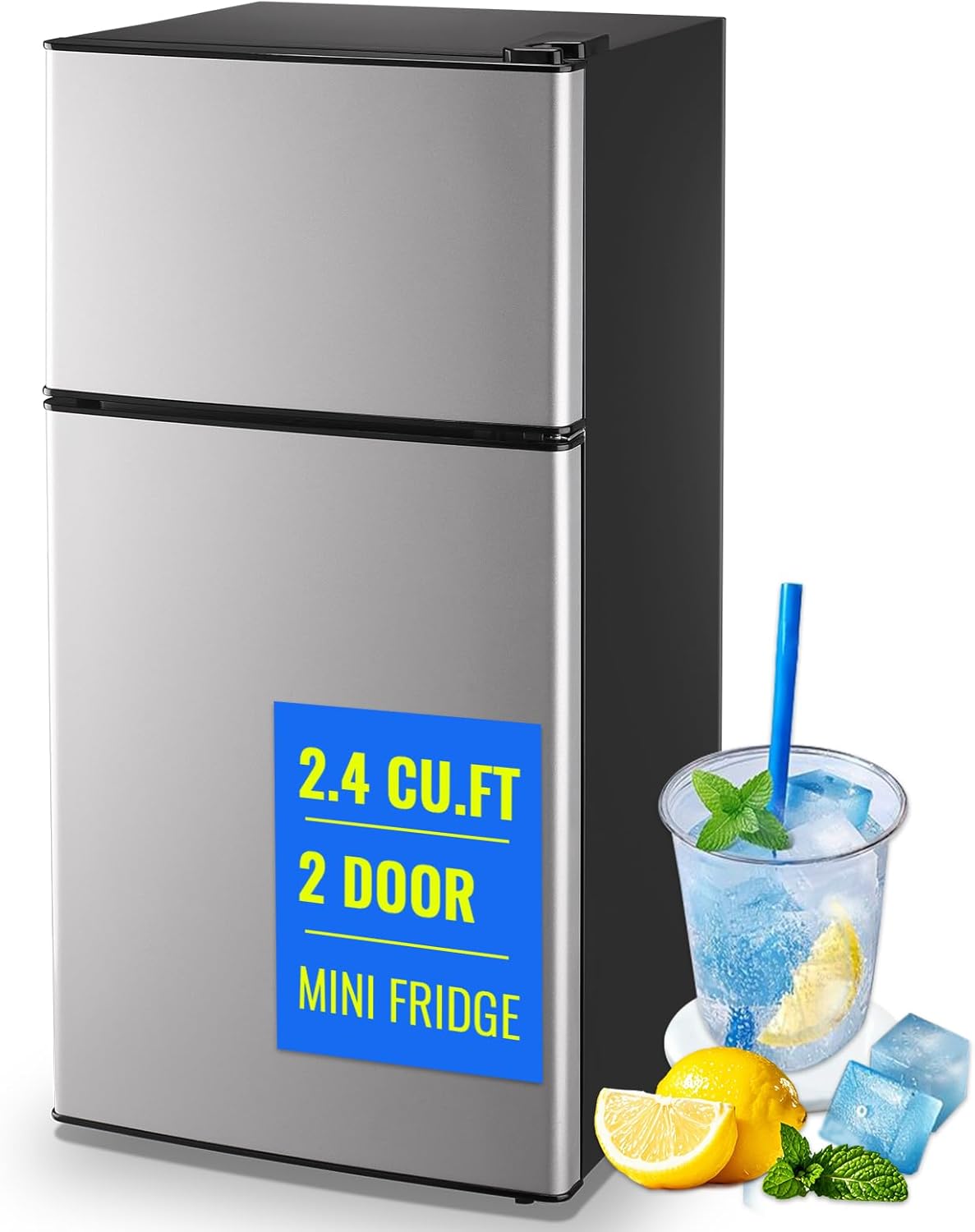 Refrigerador pequeño con congelador, refrigerador pequeño de 2.4 pies cúbicos, refrigerador de doble puerta, tamaño de apartamento para personal