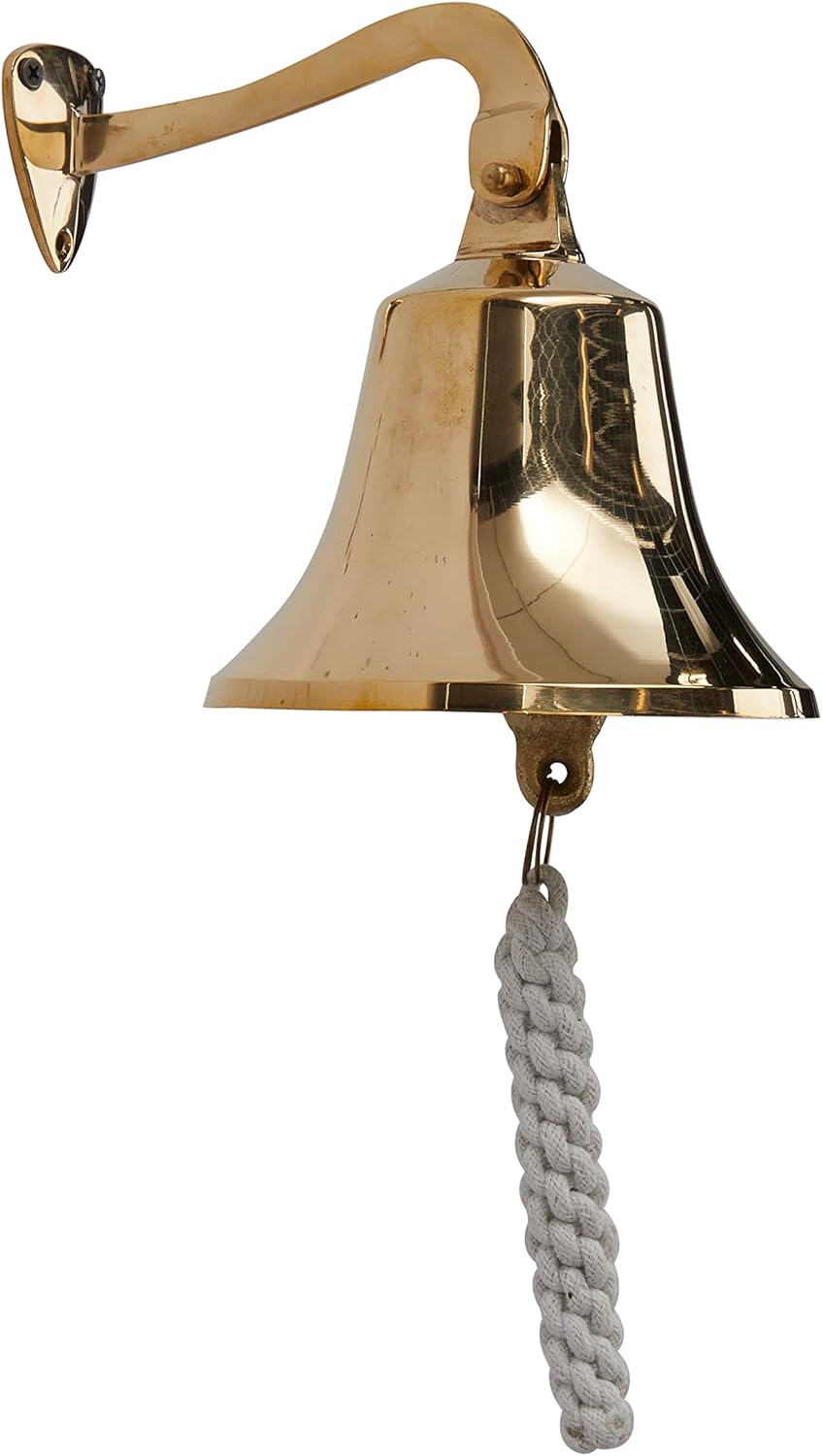 Deco 79 Brass Bell Decorative Bell with Rope Detailing, 6