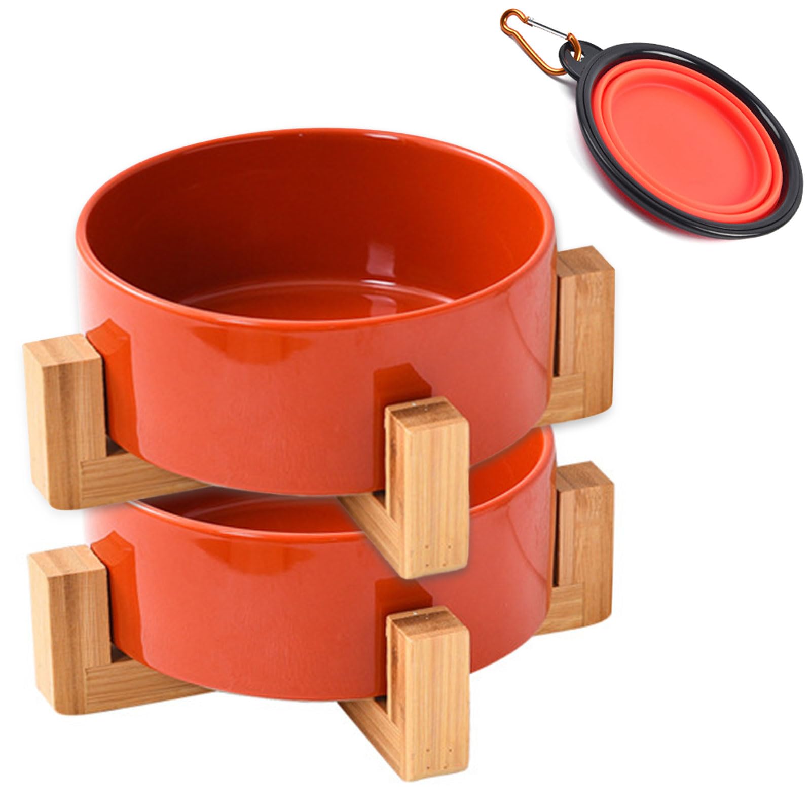 Petygooing Futternapf für Hunde und Katzen, Keramik, mit Ständer für Futter und Wasser, modern, niedlich, schwer, für Katzen, kleine Hunde (1,7 Tassen) und mittelgroße Hunde (3,6 Tassen), Rostrot, 800