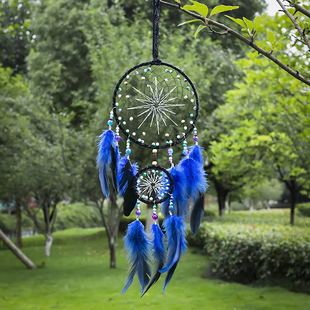 Blue Tree Of Life Dream Catcher - Handmade Wall Hanging With Feathers, 29 Inches, For Home Decor & Gifts - View #10