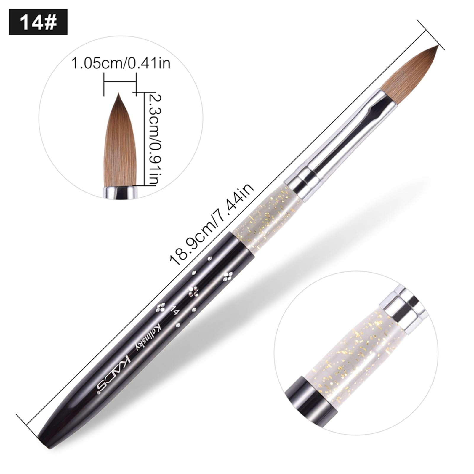 KADS Kolinsky Sable Nail Brush (Size 14), Black - Image 4