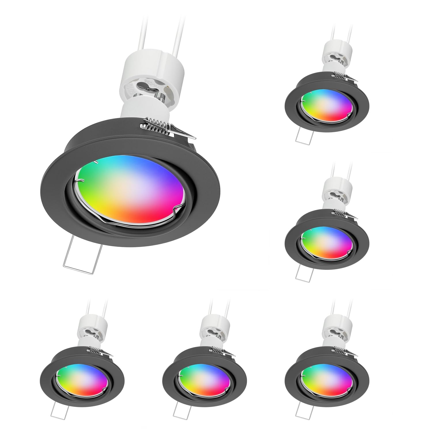 ledscom.de 6x wpuszczane reflektory sufitowe FERE z ramą montażową w kolorze matowego antracytu, z możliwością obrotu, w zestawie z żarówką LED GU10 RGBW do systemu Smart Home, 473 lm