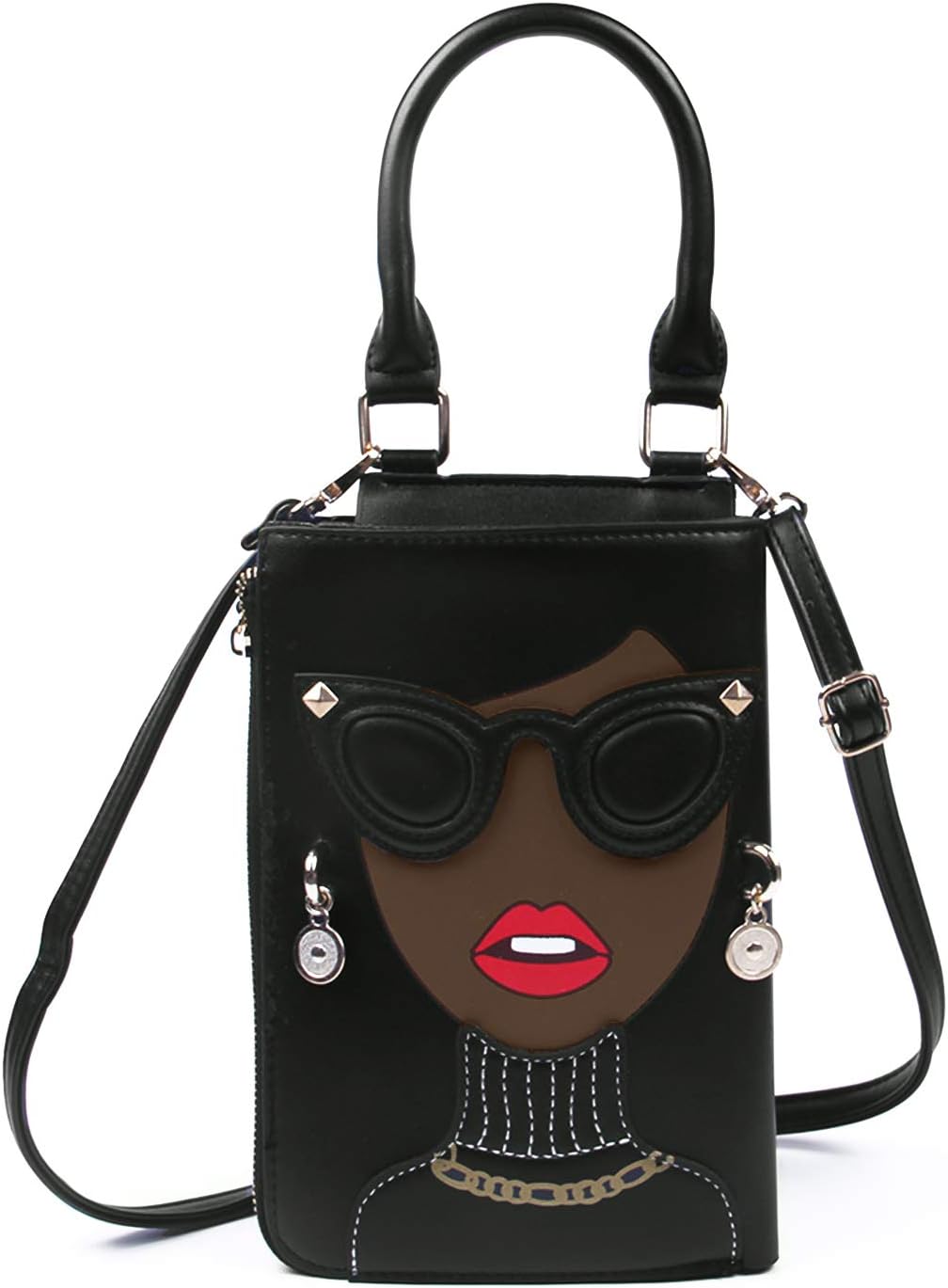 KUANG! Women Novelty Lady Face Shoulder Bags Funky PU Leather Top Handle Satchel Handbags Clutch Purse for Women - Image 7