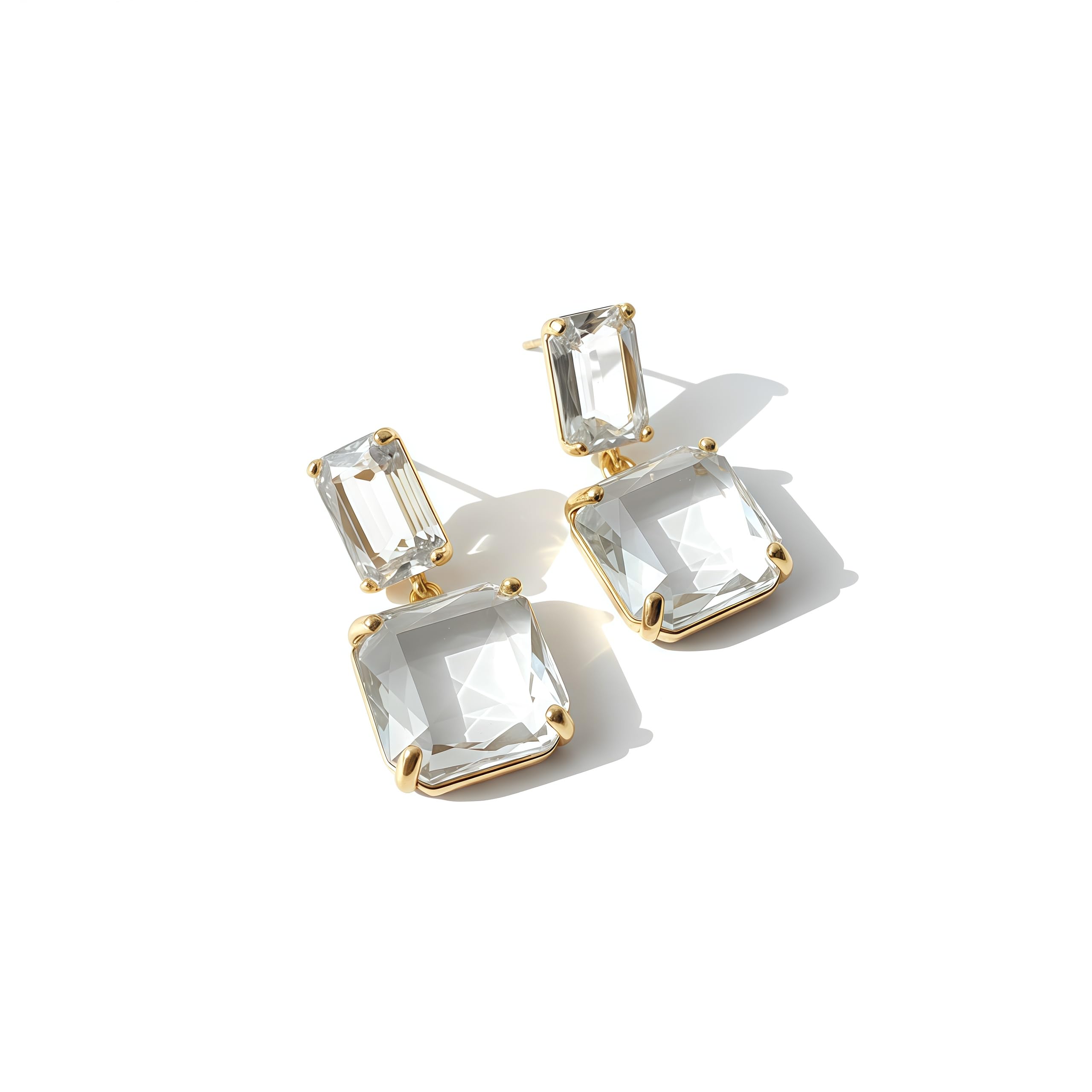 Crystal Gem Dangle Drop Stud Earrings Set For Women & Girls Stylish | Anti-Tarnish Gold Plated Stainless Steel Korean Style Earring