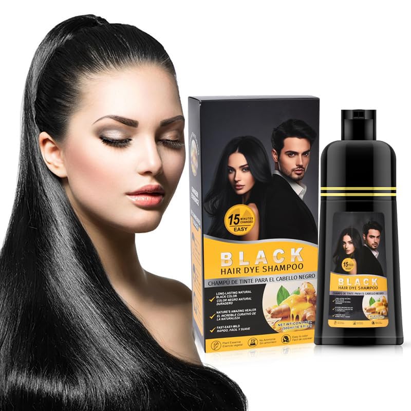 Gegong 500ml Ginger Black Hair Shampoo, Ginger Shampoo Fast Black Hair Hair Color Dye Nourishing, 2-in-1 Semi Permanent Shampoo Last 30 days,5 Minutes Finsh